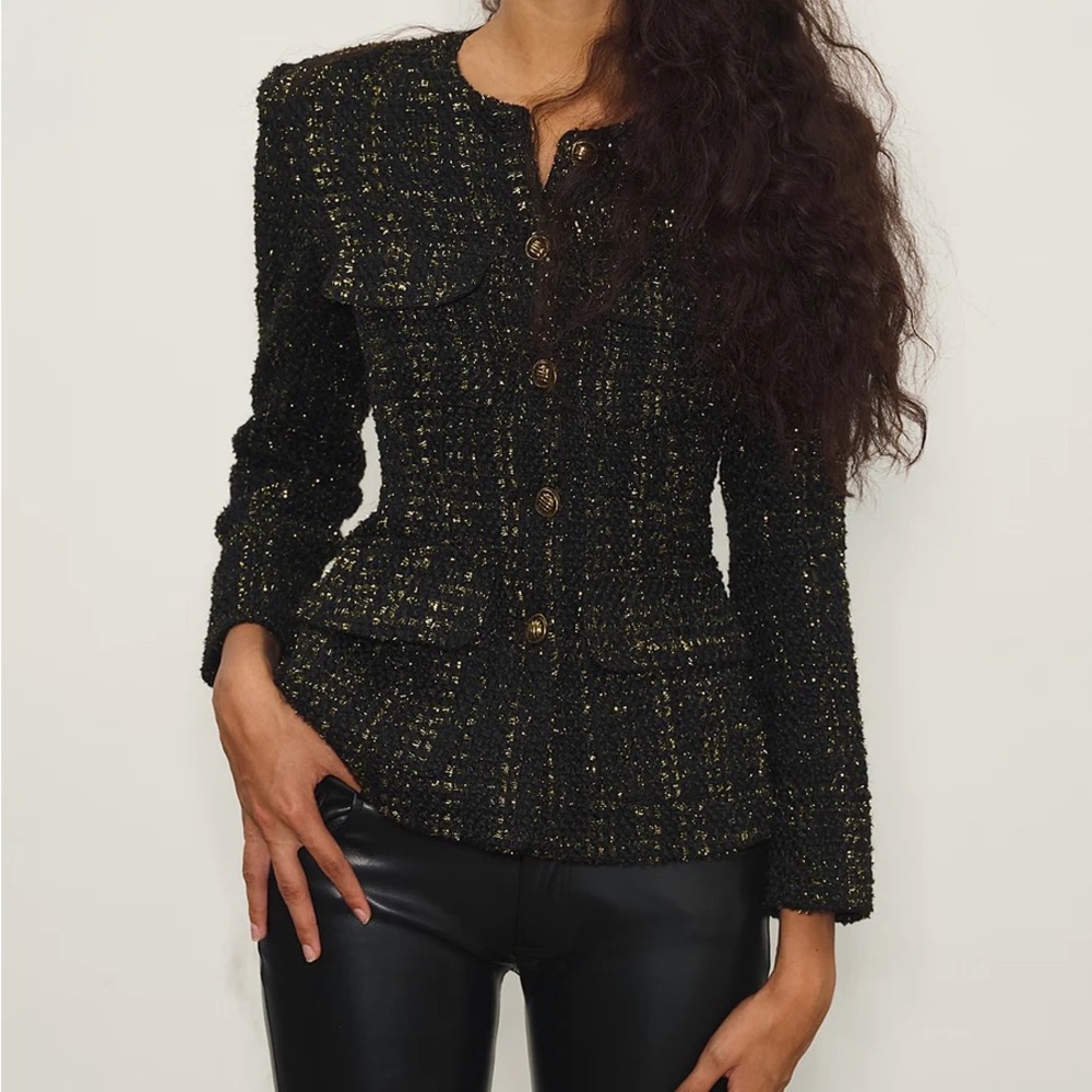 NWT Tweed Metallic Button Jacket